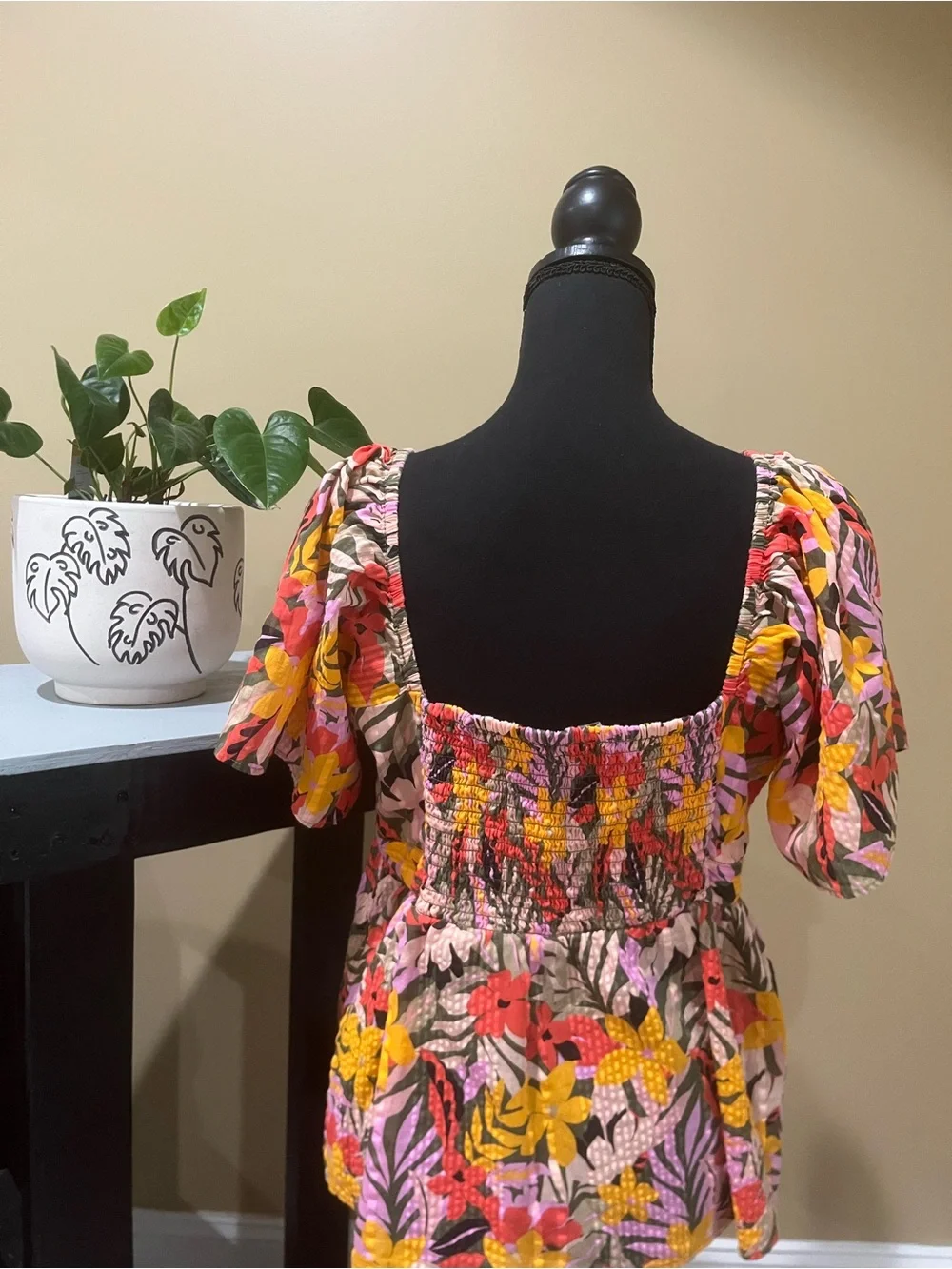 Loft, lFloral, Square-Neck Peplum Top in Multicolor, Size Large